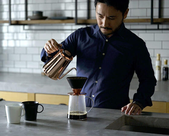 Beasty Coffee by amadana 3点セット:ケトル+ドリッパー+ハンドルレザーカバー(カパー&ブラック)
