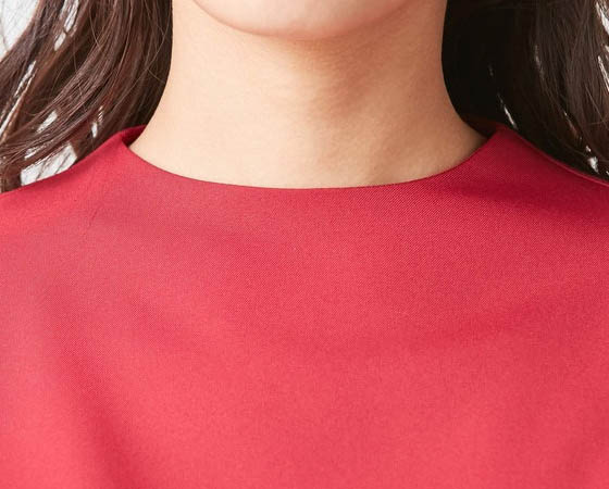 FABIA ベルト付パフスリーブワンピース スモーキーレッド※S/M/L 全種類あります