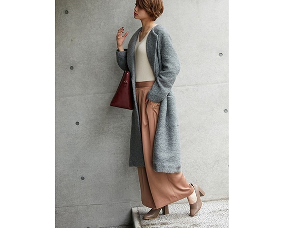 FABIA ノーカラーウール混コート グレー※S/M/L 全種類あります