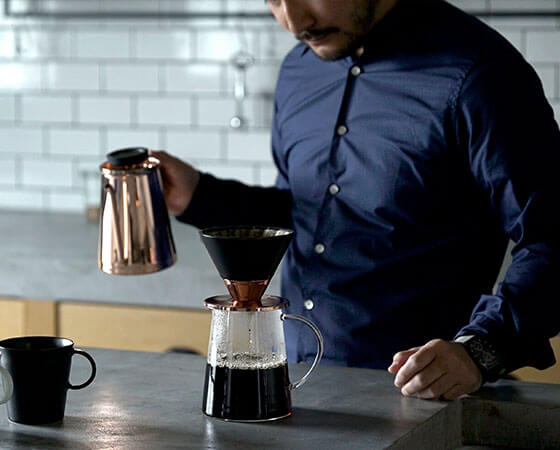 Beasty Coffee by amadana 3点セット:ケトル+ドリッパー+ハンドルレザーカバー(カパー&ブラック)
