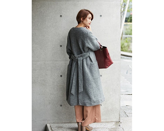 FABIA ノーカラーウール混コート グレー※S/M/L 全種類あります