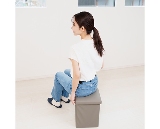 座ってしまえて畳める収納ボックス フェイクレザー グレー(2個セット)
