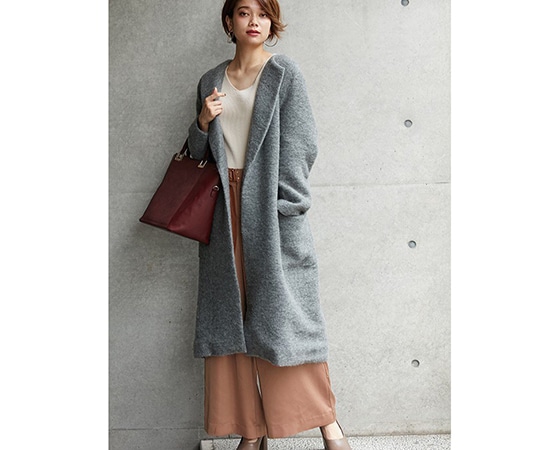 FABIA ノーカラーウール混コート グレー※S/M/L 全種類あります