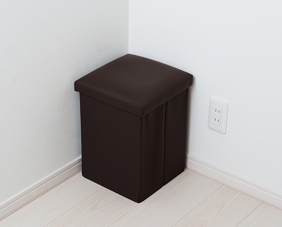 座ってしまえて畳める収納ボックス　フェイクレザー　ブラウン(2個セット)