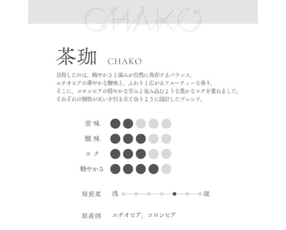 自家焙煎珈琲／茶珈（CHAKOブレンド）粉100g　コーヒー