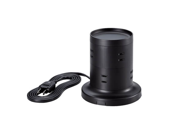 【エレコム】タワー型タップ ホコリ防止シャッター付 固定可能 AC差込8口 2m ブラック ECT-2720BK