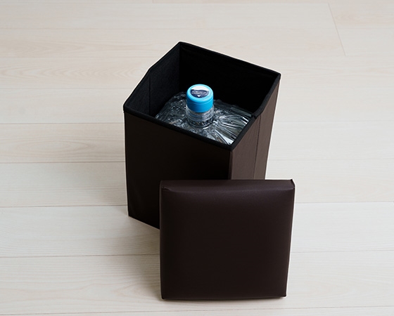 座ってしまえて畳める収納ボックス　フェイクレザー　ブラウン(2個セット)